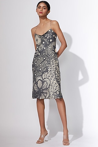 Grey Printed Slip Dress by Saaksha & Kinni