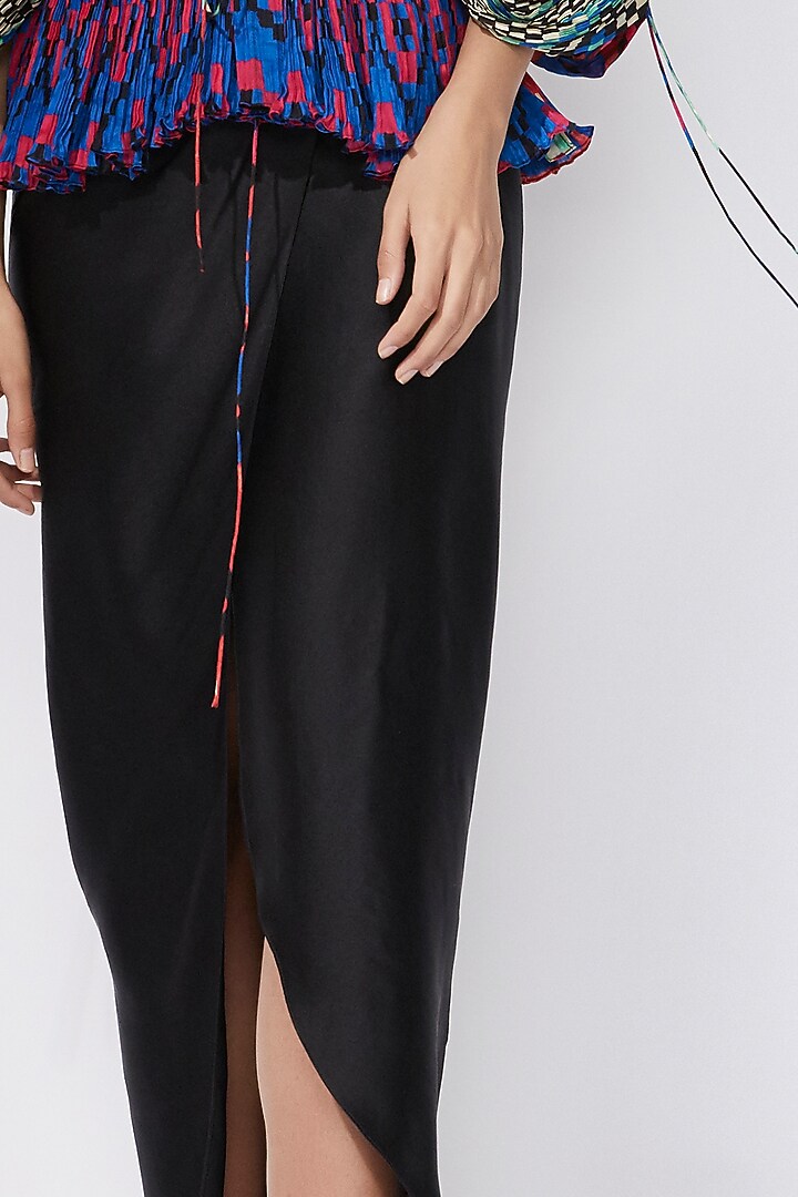 Black Satin Asymmetric Pencil Skirt by Saaksha & Kinni at Pernia's Pop Up Shop