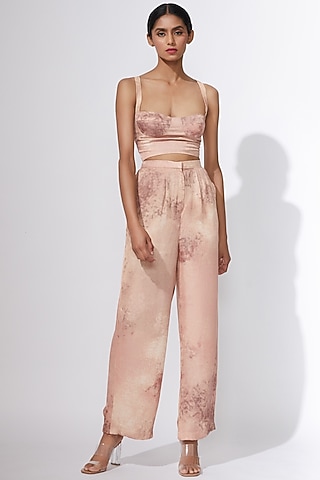 Peach Printed Trousers by Saaksha & Kinni