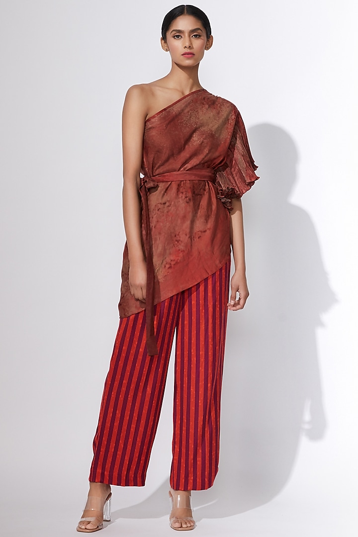 Maroon Printed Trousers by Saaksha & Kinni at Pernia's Pop Up Shop