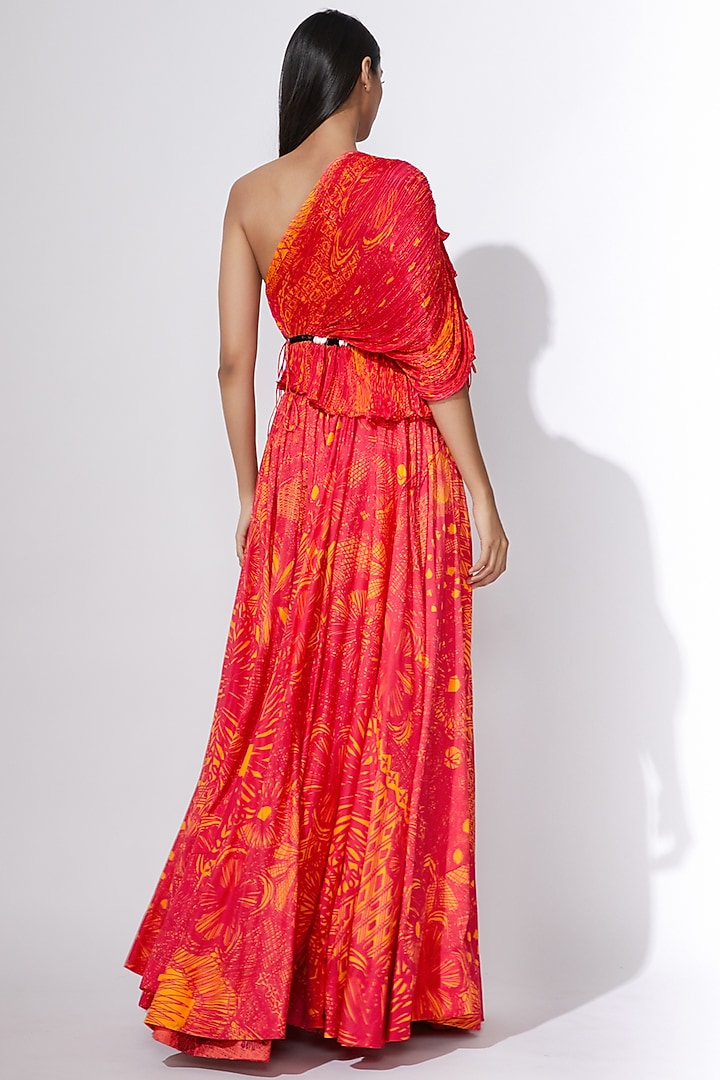 Pink & Yellow Micro Pleated One Shoulder Blouse by Saaksha & Kinni at Pernia's Pop Up Shop
