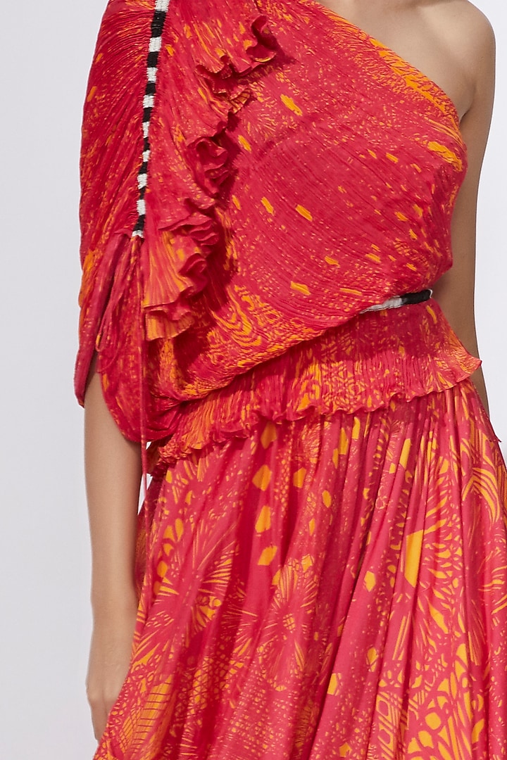 Pink & Yellow Micro Pleated One Shoulder Blouse by Saaksha & Kinni at Pernia's Pop Up Shop