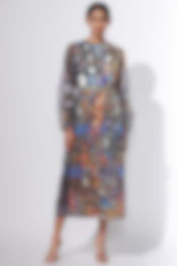 Blue Mirror Printed Dress With Inner by Saaksha & Kinni