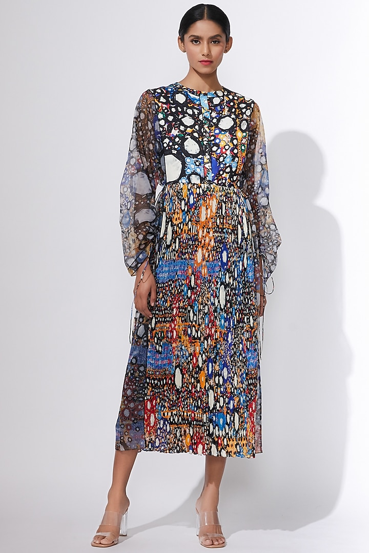 Multi-Colored Cotton Silk & Organza Printed Vacation Dress by Saaksha & Kinni at Pernia's Pop Up Shop