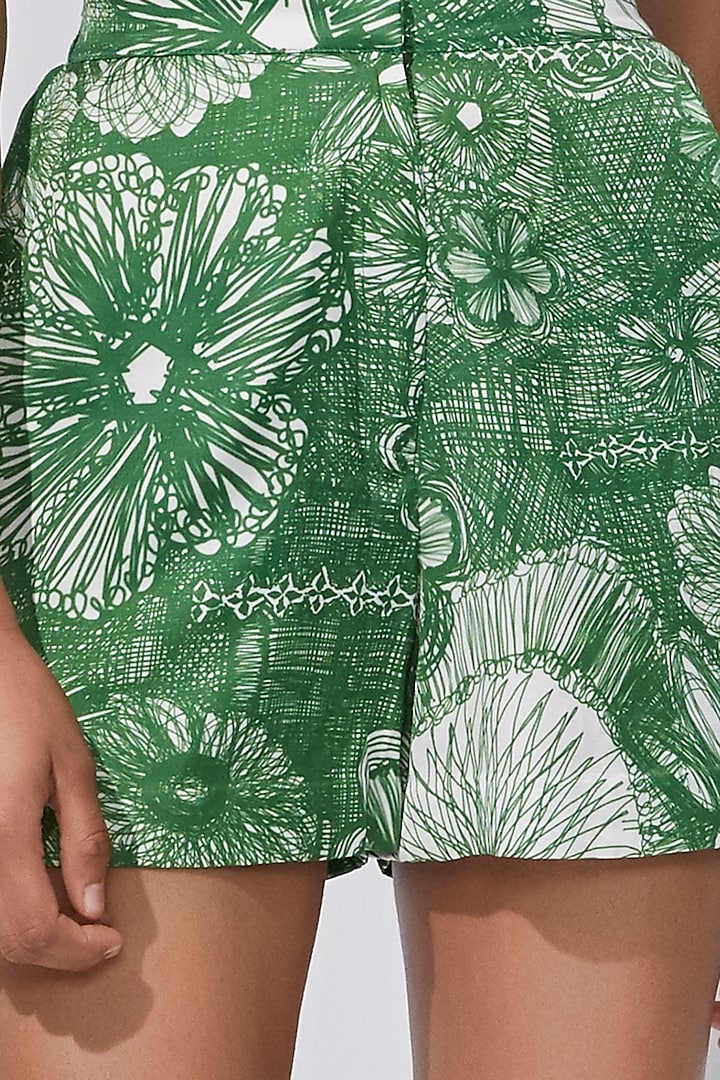 Green Printed High Waist Shorts by Saaksha & Kinni