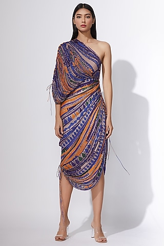 Multi Colored Micro Pleated Draped Dress by Saaksha & Kinni