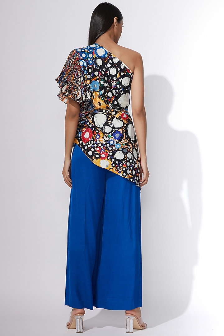 Blue Printed One Shoulder Blouse by Saaksha & Kinni at Pernia's Pop Up Shop