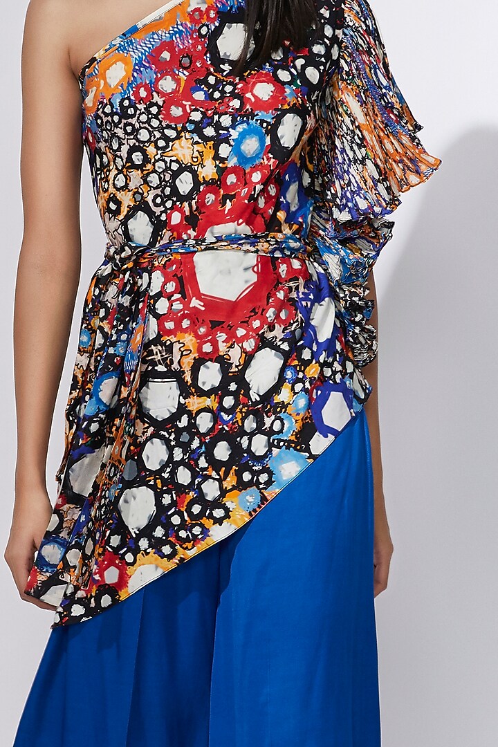 Blue Printed One Shoulder Blouse by Saaksha & Kinni at Pernia's Pop Up Shop