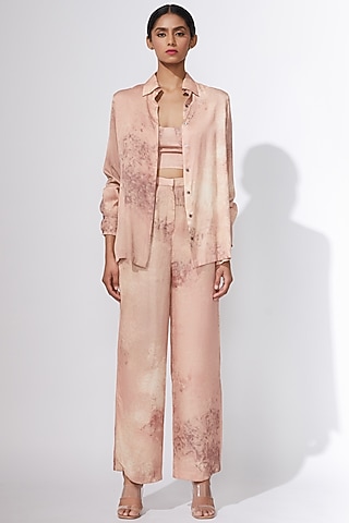 Peach Printed Collared Shirt by Saaksha & Kinni