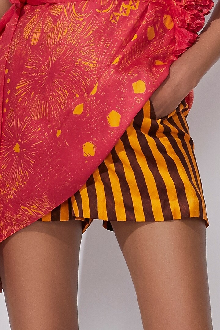Mustard Printed High Waist Shorts by Saaksha & Kinni at Pernia's Pop Up Shop