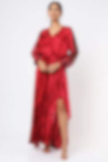 Cherry Red Printed Maxi Dress by Saaksha & Kinni