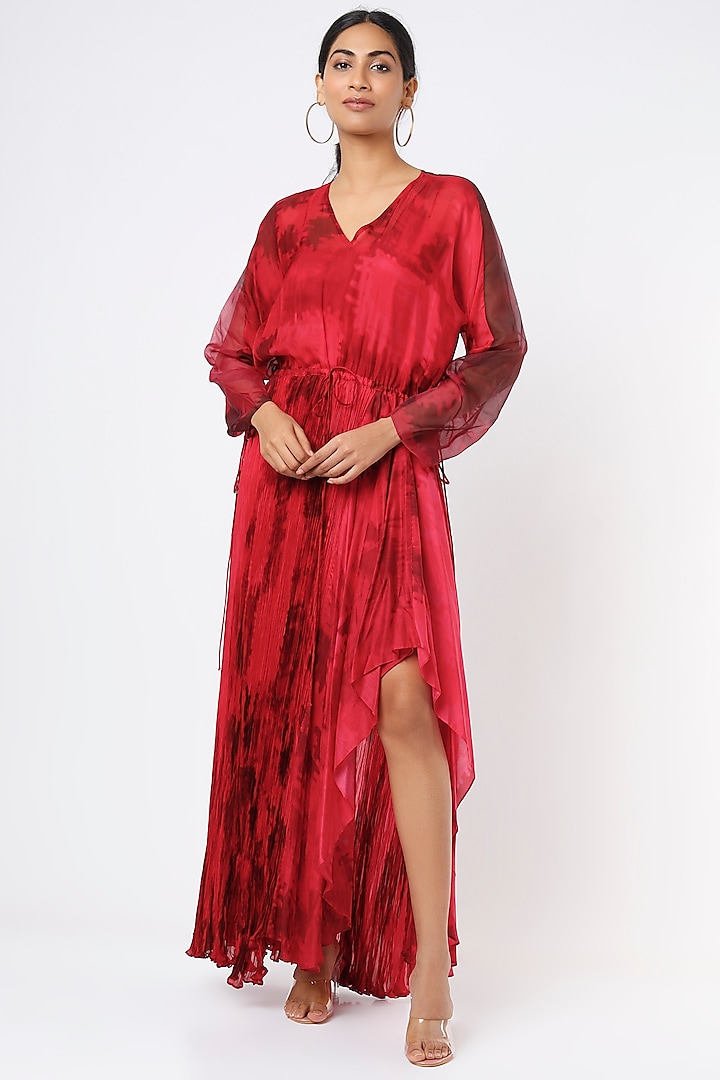 Cherry Red Printed Maxi Dress by Saaksha & Kinni