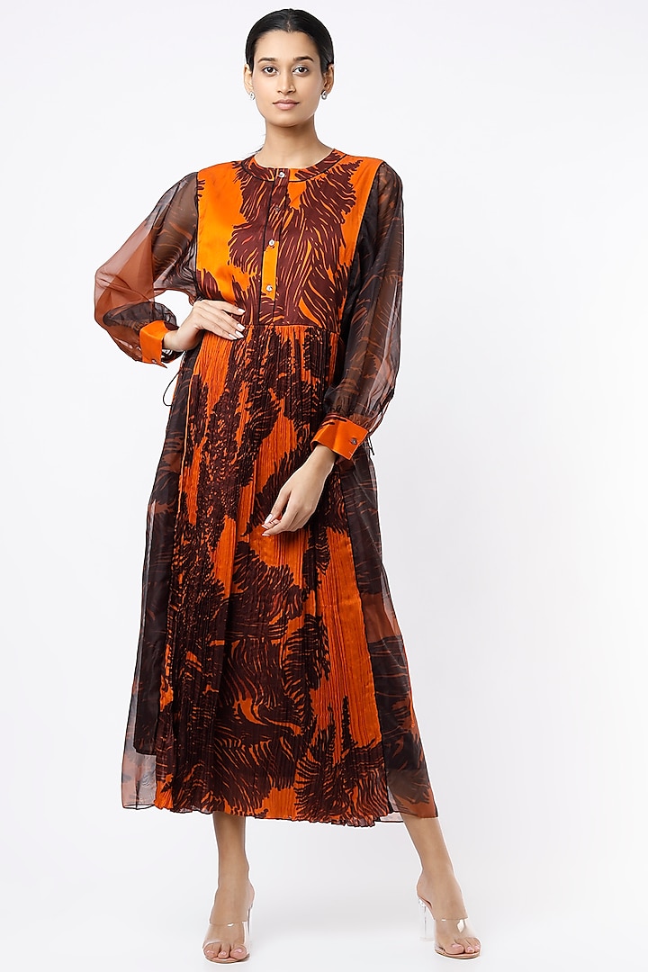 Deep Orange & Black Printed Dress by Saaksha & Kinni