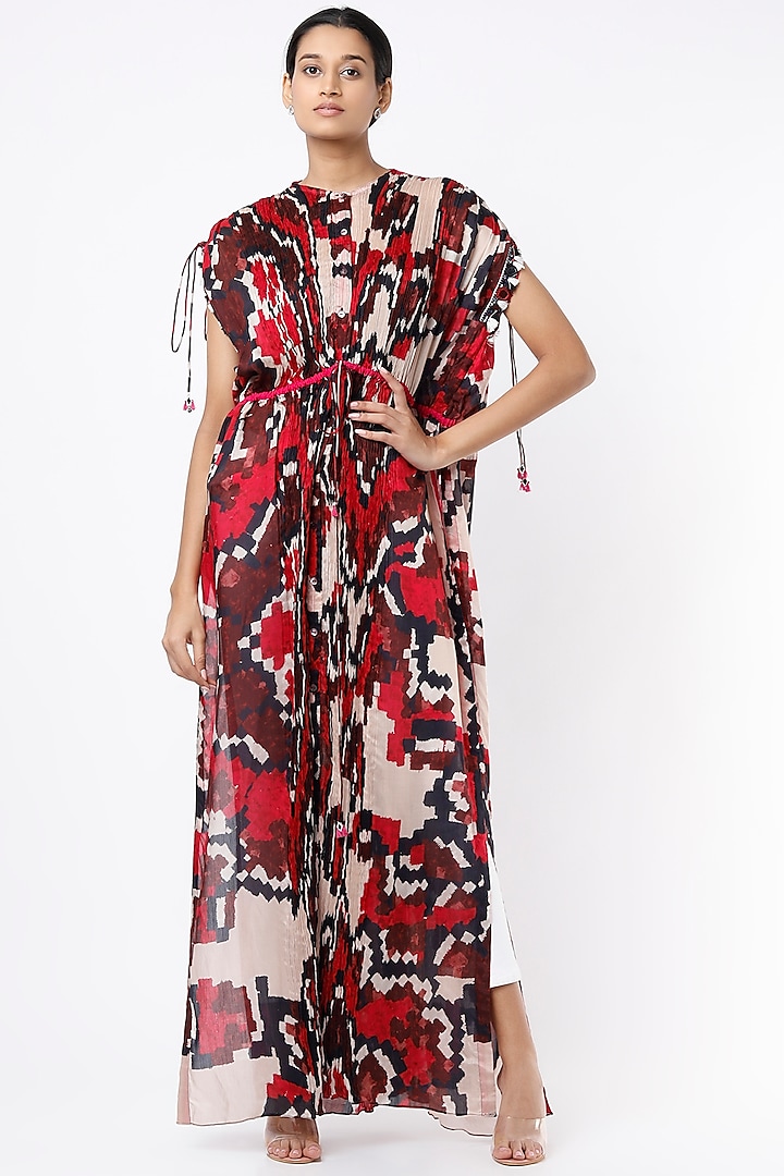 Multi-Colored Printed Draped Kaftan Dress by Saaksha & Kinni