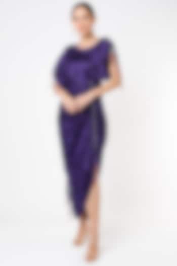 Purple Chiffon Draped Dress by Saaksha & Kinni