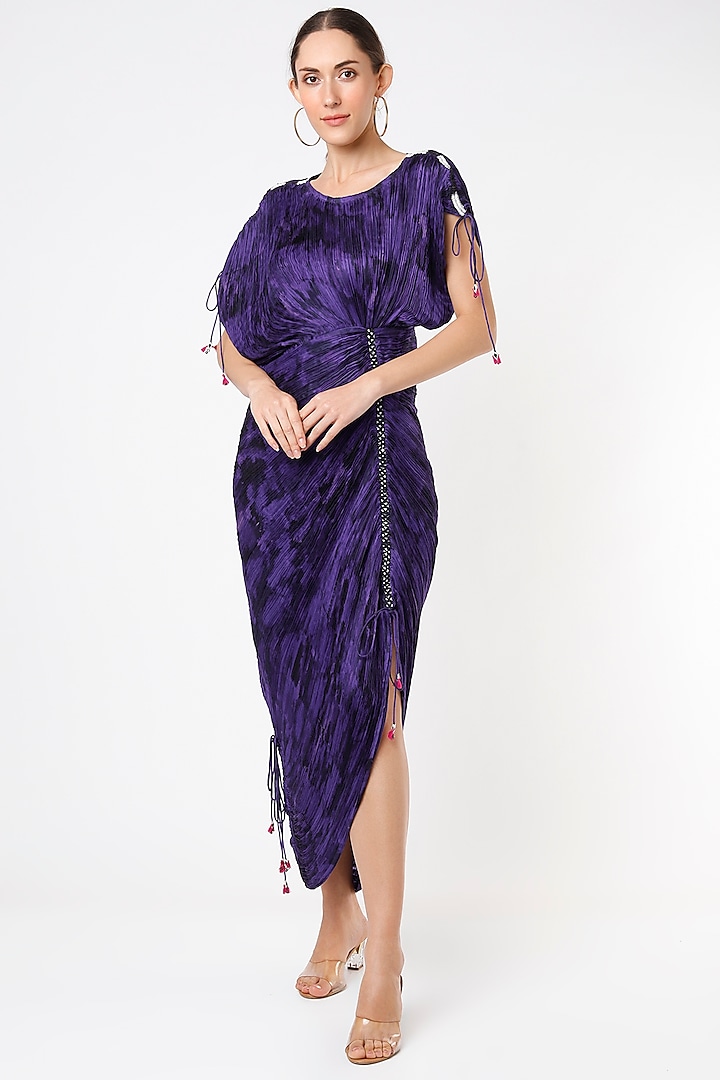 Purple Chiffon Draped Dress by Saaksha & Kinni