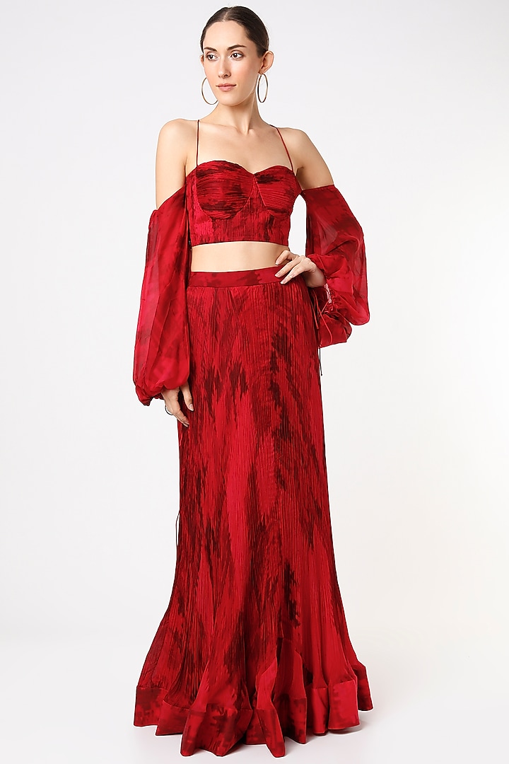 Cherry Red Printed Skirt by Saaksha & Kinni