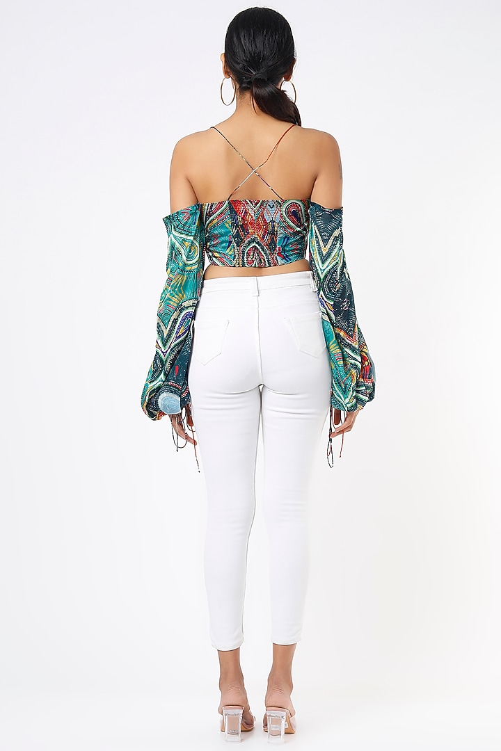 Cobalt Blue Ikat Printed Micro-Pleated Bustier by Saaksha & Kinni at Pernia's Pop Up Shop