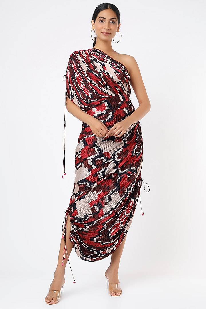 Multi-Colored Ikat Printed Draped Kaftan Dress by Saaksha & Kinni