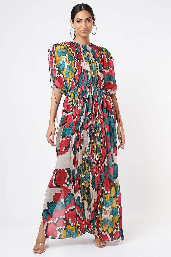 Multi-Colored Ikat Printed Maxi Dress by Saaksha & Kinni