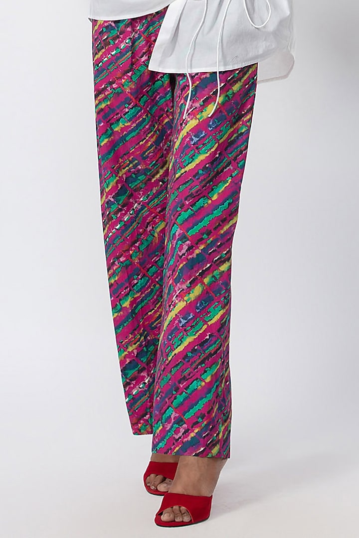 Multi-Colored Cambric Cotton Printed Trousers by Saaksha & Kinni