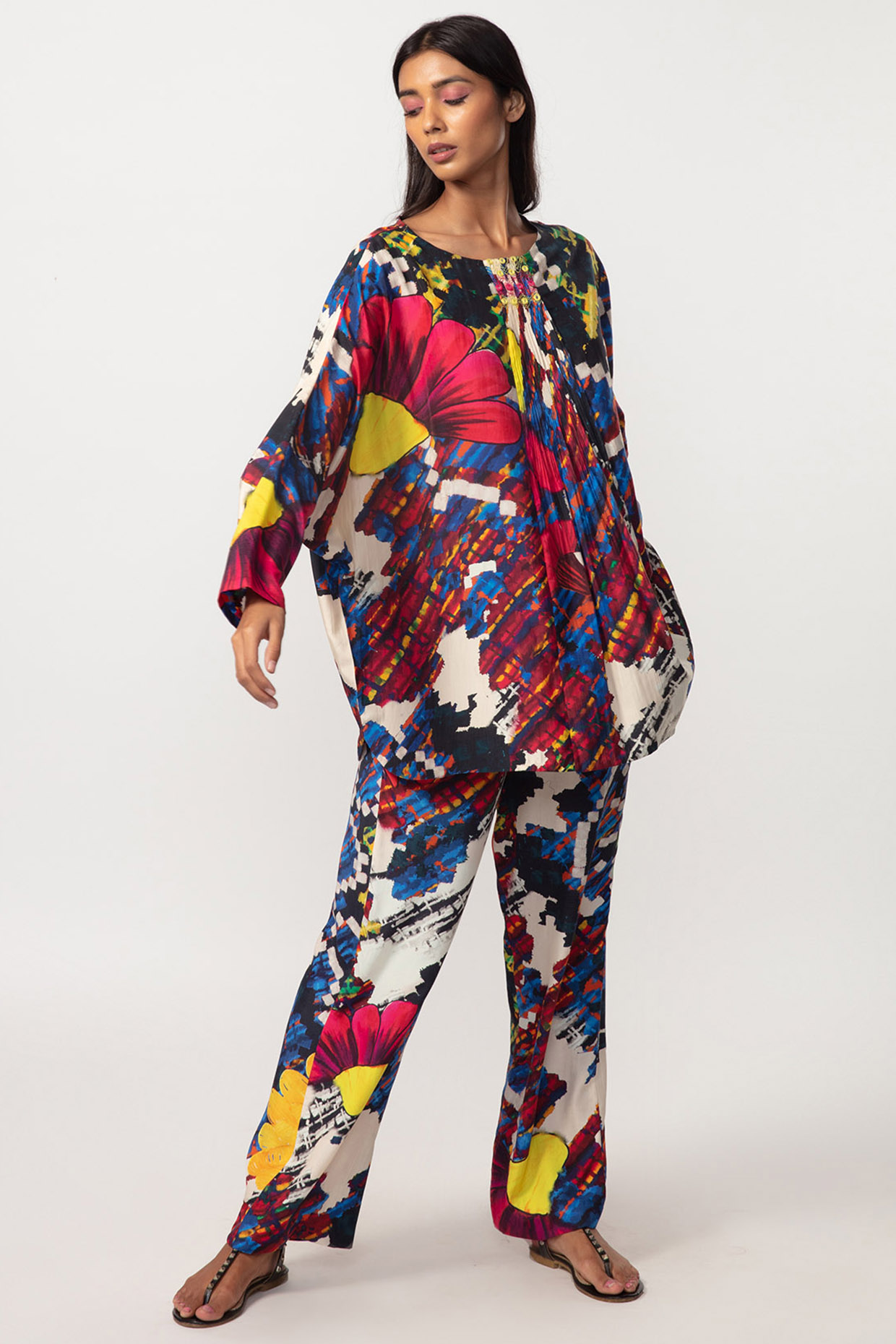 Multi-Colored Silk Abstract Printed Co-Ord Set by Saaksha & Kinni at Pernia's Pop Up Shop
