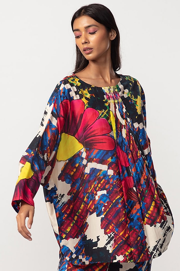 Multi-Colored Silk Abstract Printed Blouse by Saaksha & Kinni