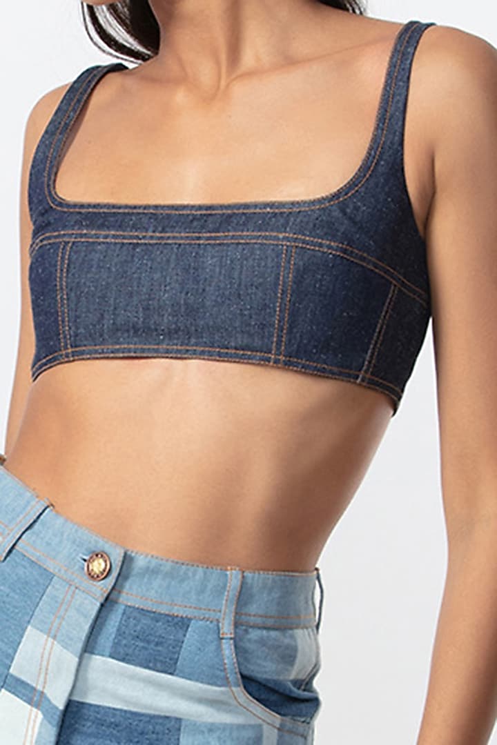 Blue Denim Bustier by Saaksha & Kinni at Pernia's Pop Up Shop