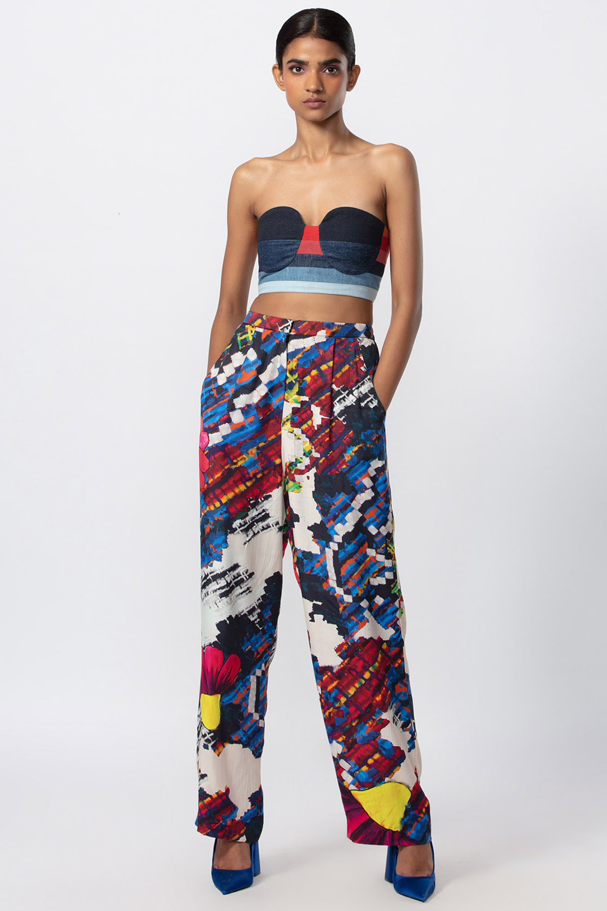 Multi-Colored Satin Abstract Printed Co-Ord Set by Saaksha & Kinni at Pernia's Pop Up Shop