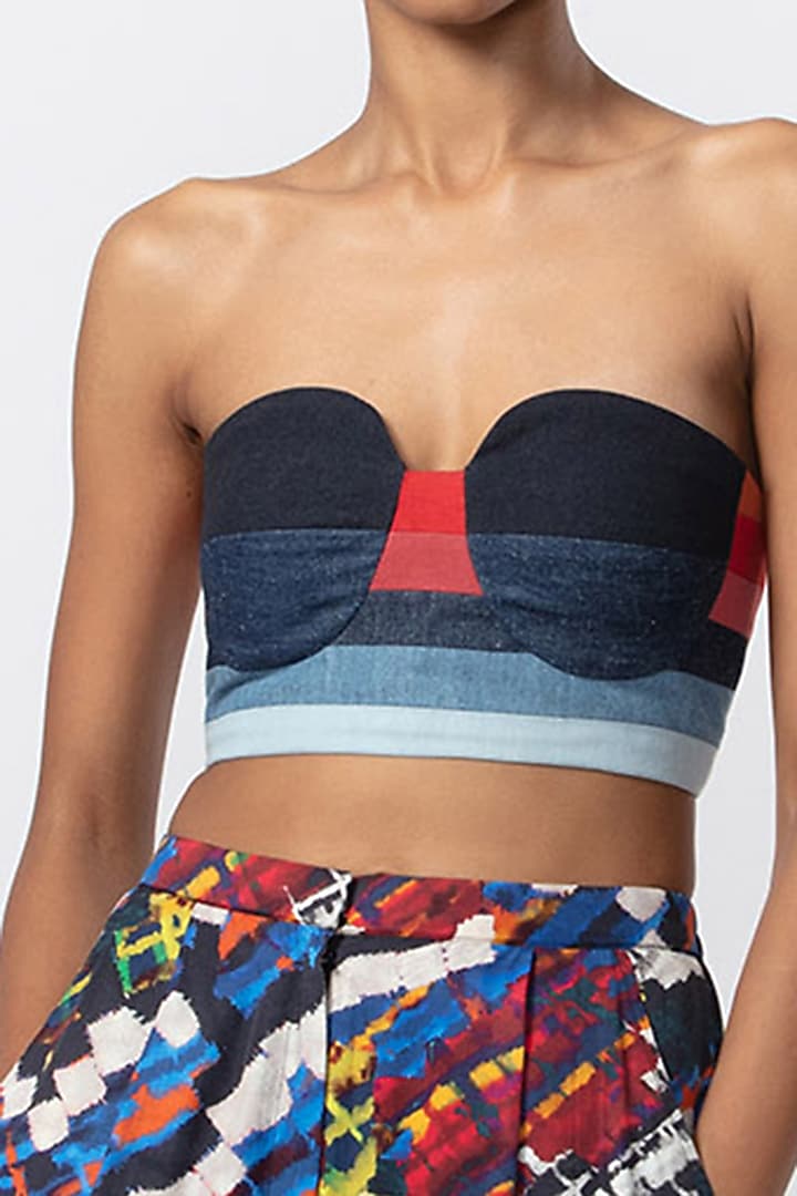 Blue Denim Bustier by Saaksha & Kinni at Pernia's Pop Up Shop