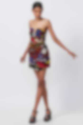 Multi-Colored Chiffon Abstract Printed Strapless Mini Dress by Saaksha & Kinni