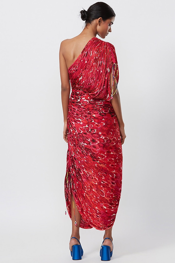 Red & Pink Cotton Silk Floral Printed Saree Vacation Dress by Saaksha & Kinni at Pernia's Pop Up Shop