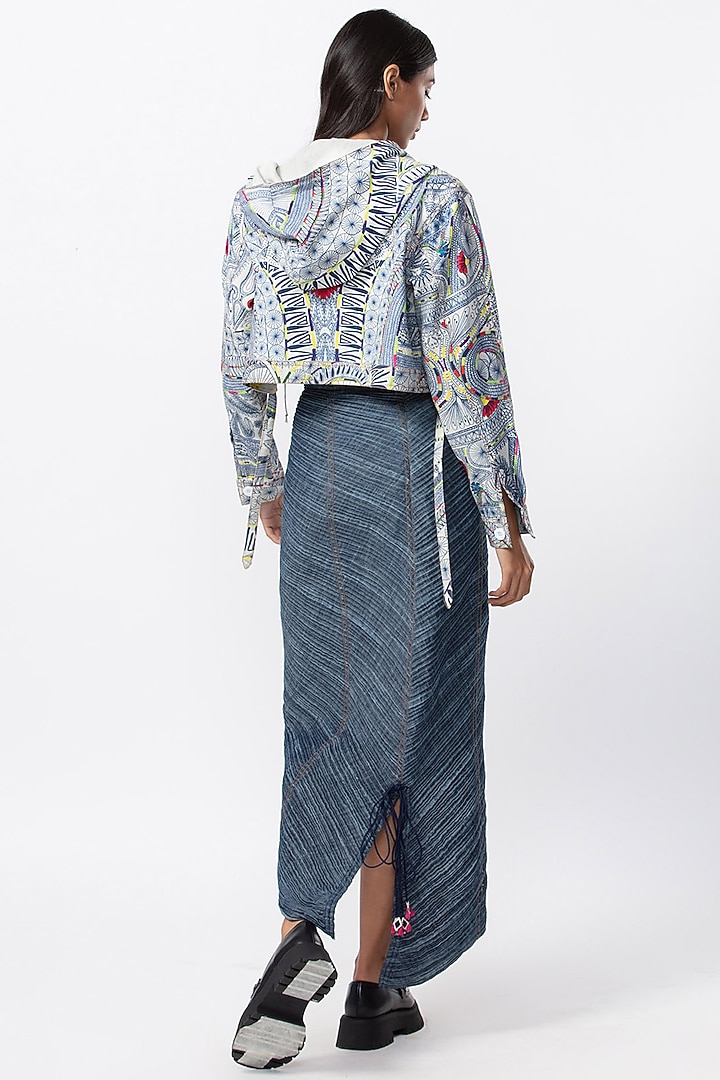 Blue Denim Abstract Printed Strapless Bustier by Saaksha & Kinni at Pernia's Pop Up Shop