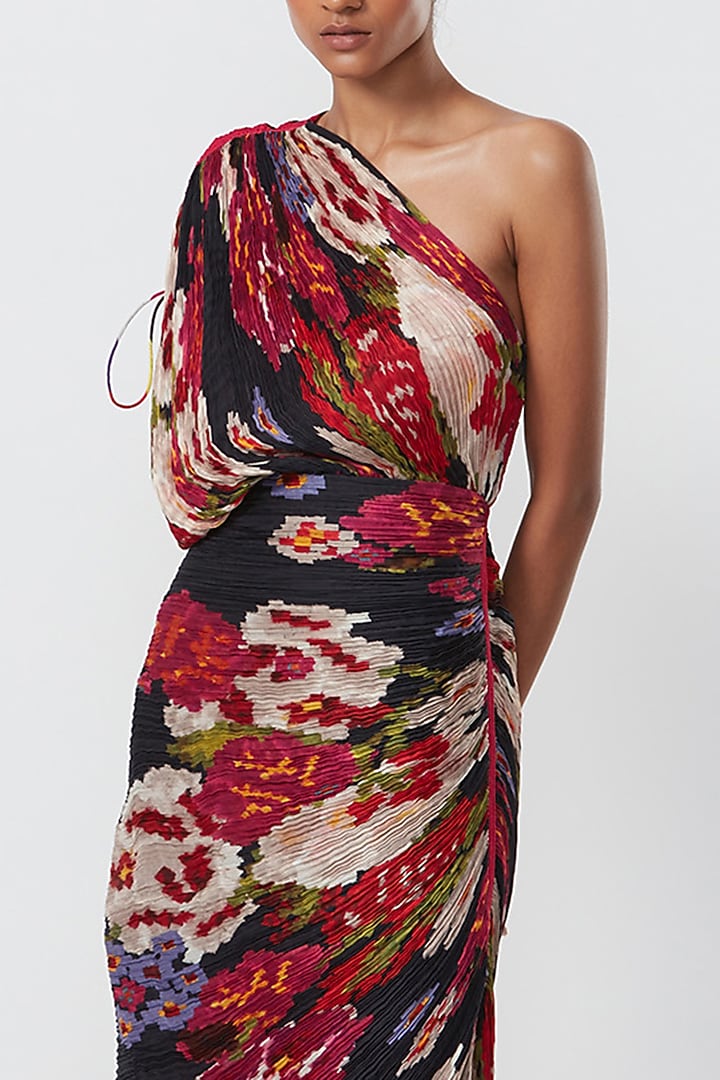 Multi-Colored Cotton Silk Floral Printed Saree Vacation Dress by Saaksha & Kinni at Pernia's Pop Up Shop