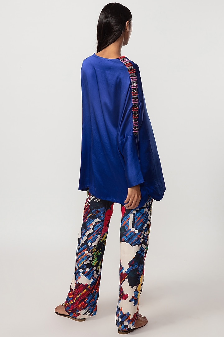 Blue Silk Hand Embroidered Blouse by Saaksha & Kinni at Pernia's Pop Up Shop