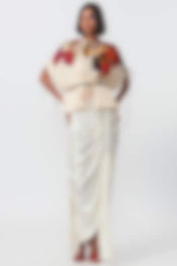 Ivory Silk Draped Skirt Set by Saaksha & Kinni at Pernia's Pop Up Shop