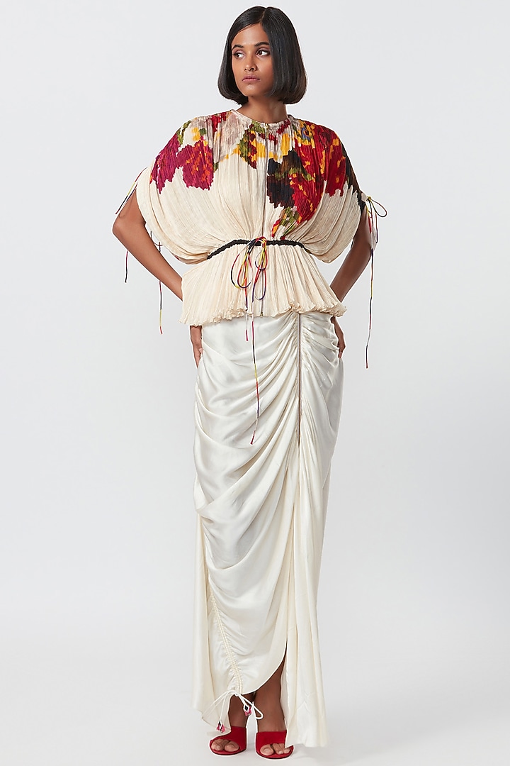 Ivory Cotton Silk Abstract Printed Blouse by Saaksha & Kinni at Pernia's Pop Up Shop