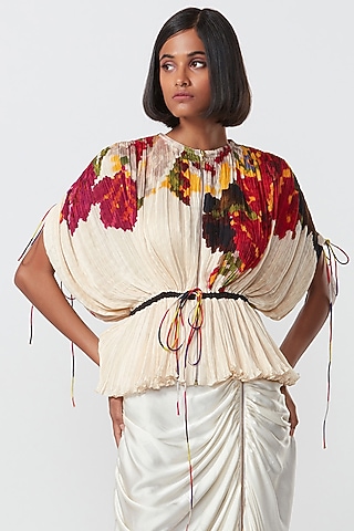 Ivory Cotton Silk Abstract Printed Blouse by Saaksha & Kinni