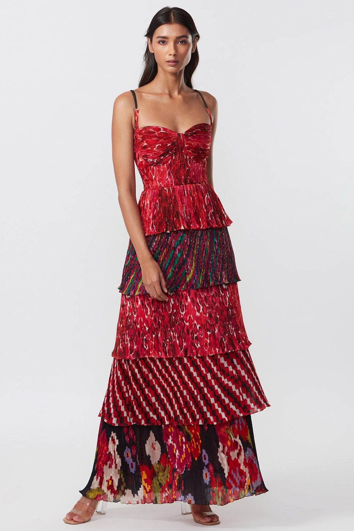 Multi-Colored Chiffon Tiered Dress by Saaksha Kinni at Pernia's
