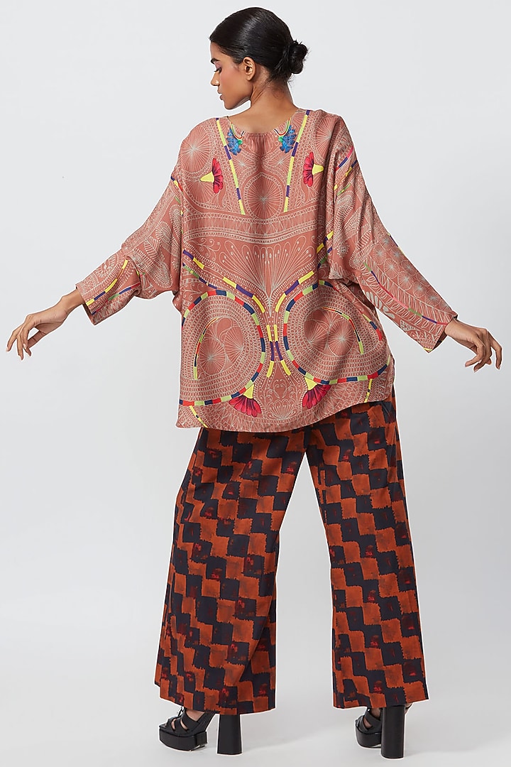 Black & Brown Satin Printed Palazzo Pant by Saaksha & Kinni at Pernia's Pop Up Shop