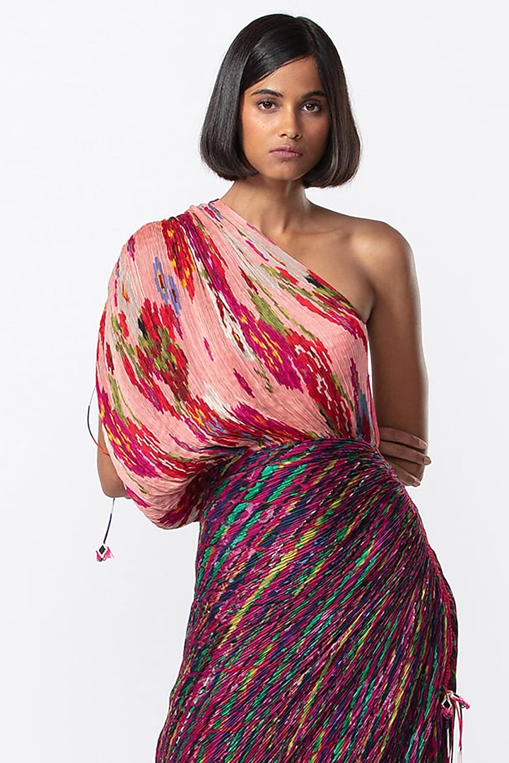 Pink & Purple Cotton Silk Printed Vacation Dress by Saaksha & Kinni at Pernia's Pop Up Shop