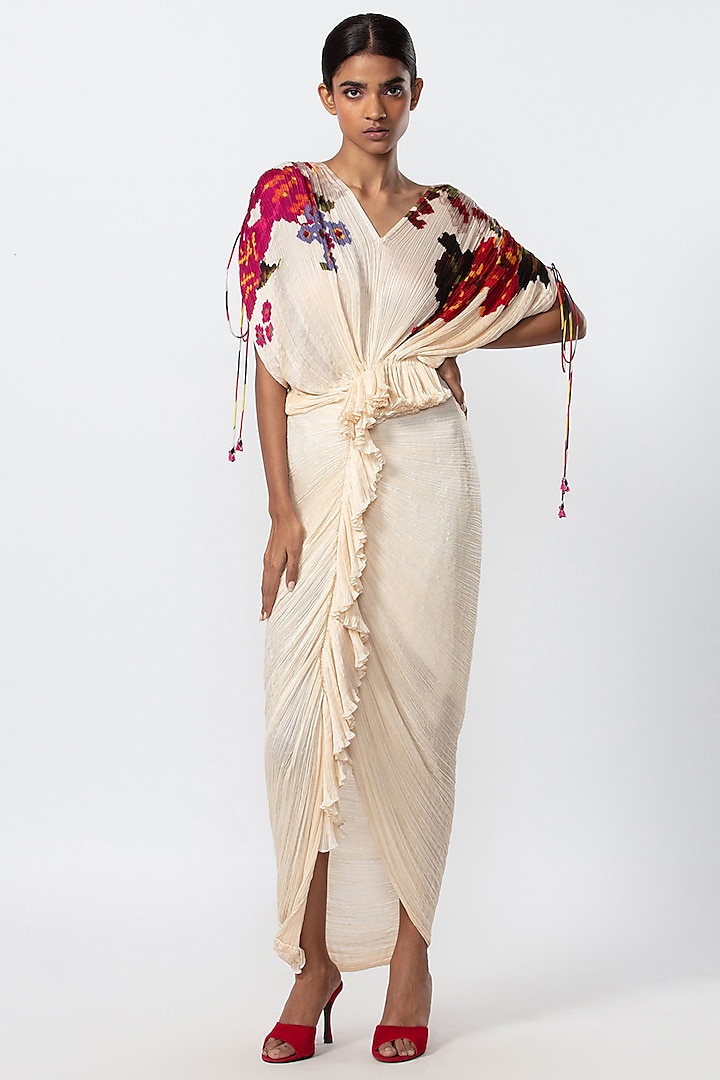 Ivory Cotton Silk Printed Dress by Saaksha & Kinni