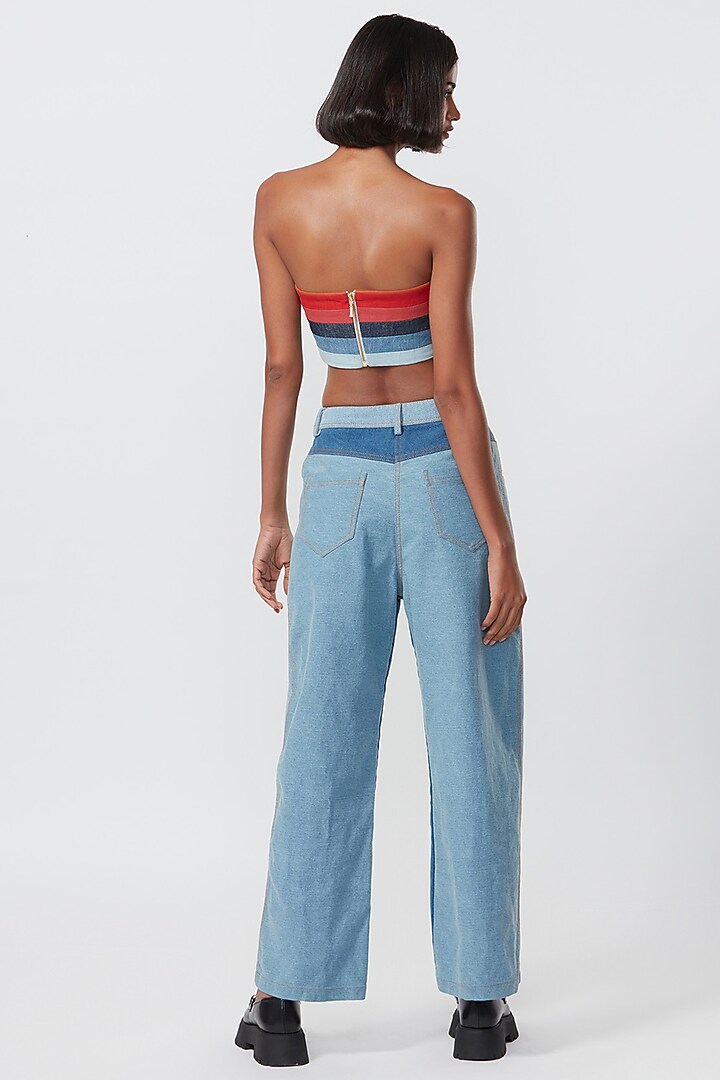 Blue Denim Patchwork Bustier by Saaksha & Kinni at Pernia's Pop Up Shop