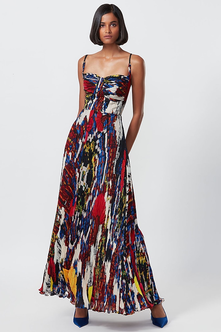 Multi-Colored Chiffon Floral Printed Maxi Dress by Saaksha & Kinni