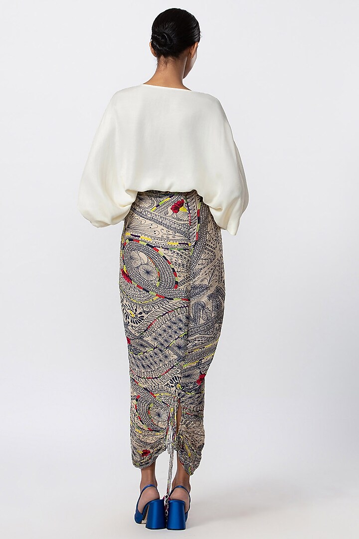 White Silk Floral Printed Blouse by Saaksha & Kinni at Pernia's Pop Up Shop