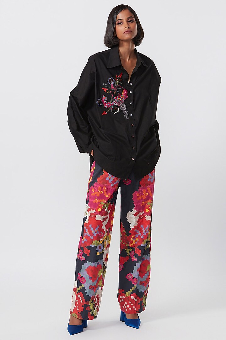 Hot Pink Cambric Cotton Abstract Printed Trousers by Saaksha & Kinni at Pernia's Pop Up Shop