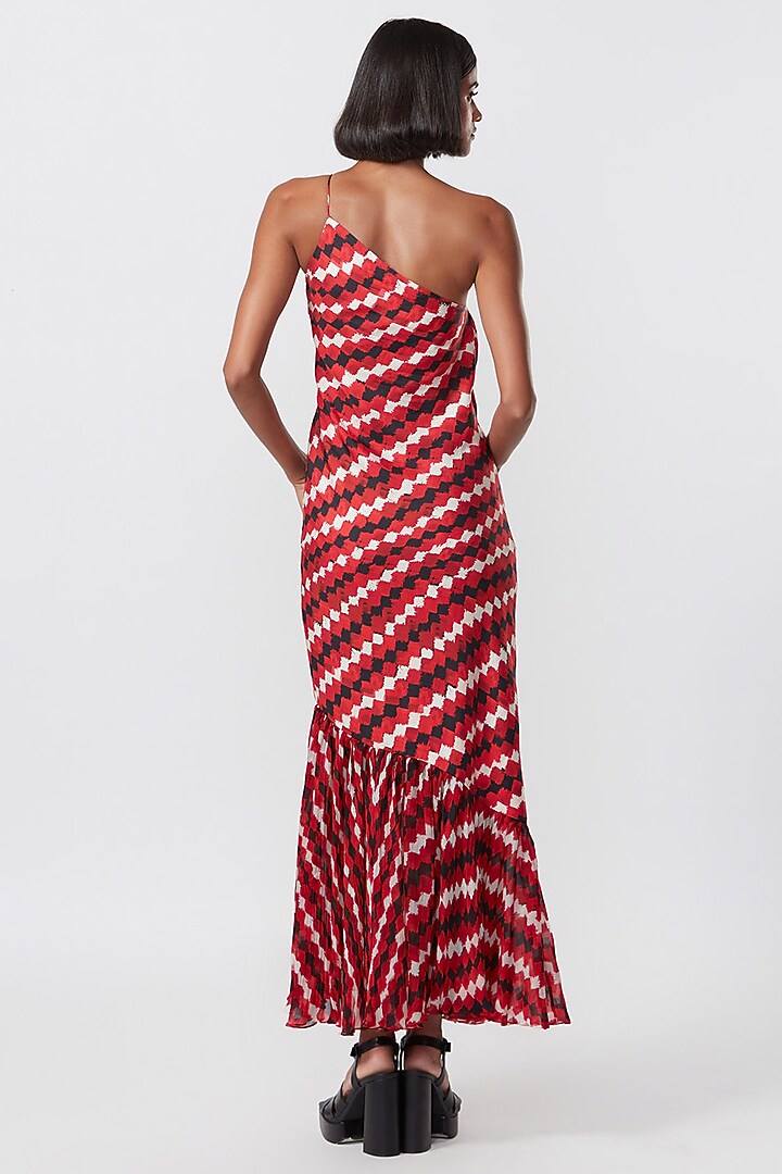 Red Silk & Chiffon Printed One-Shoulder Slip Vacation Dress by Saaksha & Kinni at Pernia's Pop Up Shop
