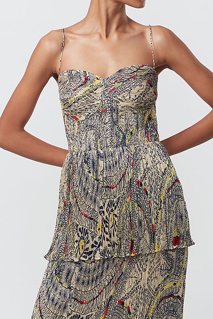 Multi-Colored Chiffon Abstract Printed Tiered Maxi Vacation Dress by Saaksha & Kinni at Pernia's Pop Up Shop