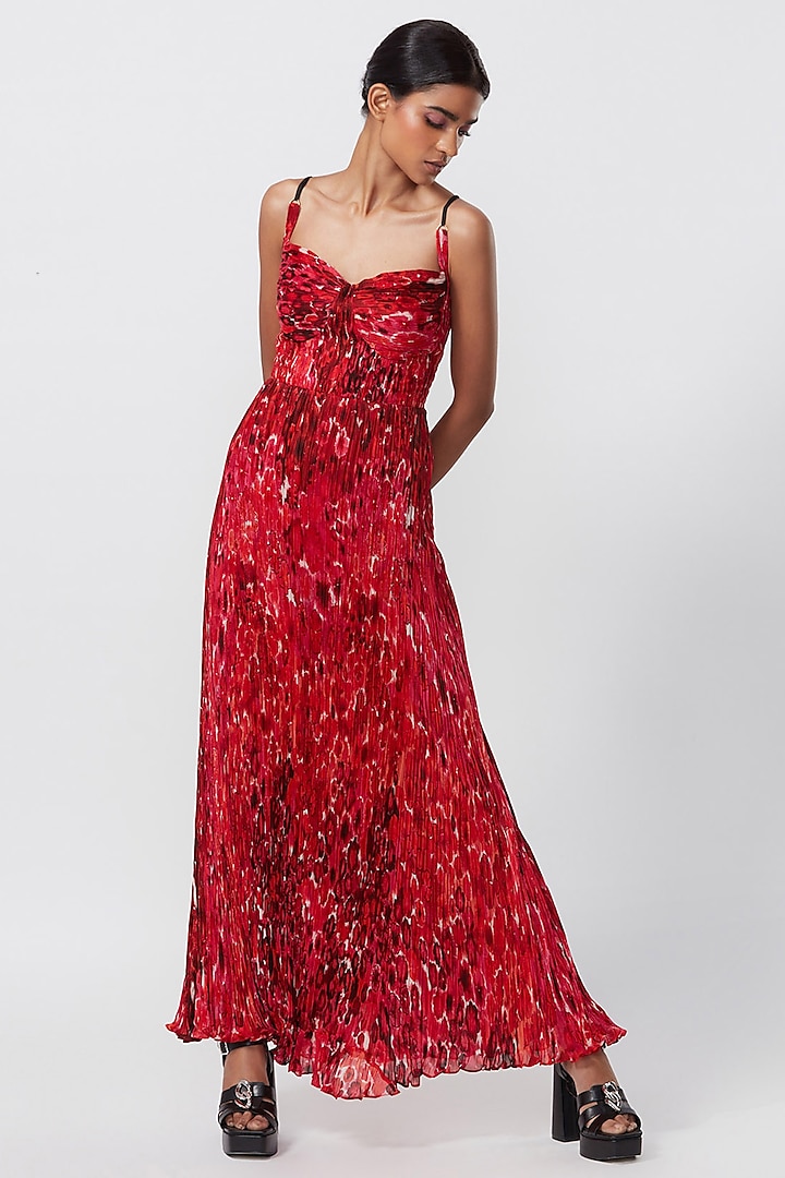 Red Chiffon Printed Dress by Saaksha & Kinni