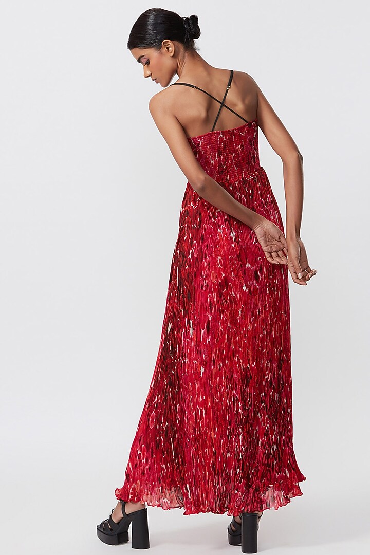 Red Chiffon Printed Vacation Dress by Saaksha & Kinni at Pernia's Pop Up Shop